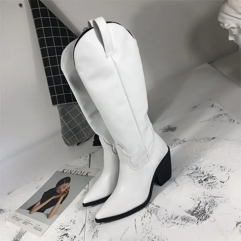 Scarpe donna/ г. Зимняя женская обувь однотонные черные и белые сапоги до колена с острым носком модная женская обувь botas mujer invierno - Цвет: Single Lining