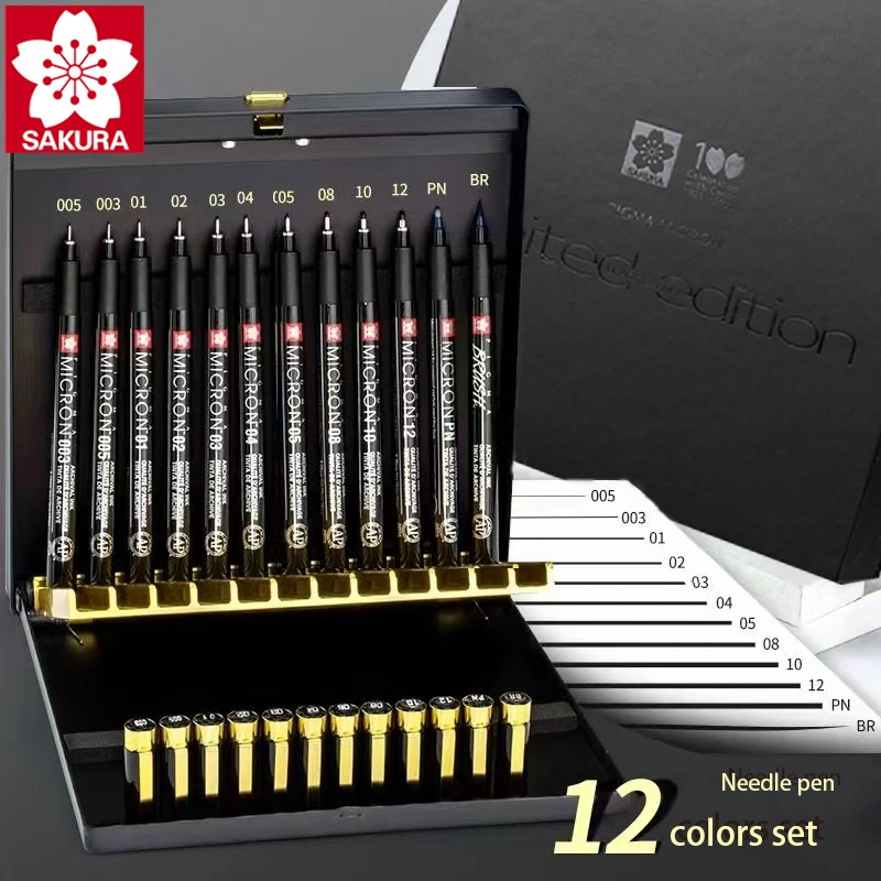 100th Anniversary Limited Japanese Sakura Black Gold Gift Box 12 Sets Collector's Edition Design Comic Hand-painted Waterproof