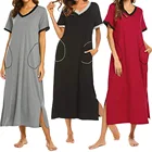 Удобная Пижама с карманом размера плюс, летняя ночная рубашка с коротким рукавом, ночная рубашка, повседневное длинное платье, женские свободные рубашки 2XL