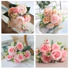 Искусственные шелковые цветы сделай сам, розовый Букет пионов, для украшения дома, свадьбы, скрапбукинга