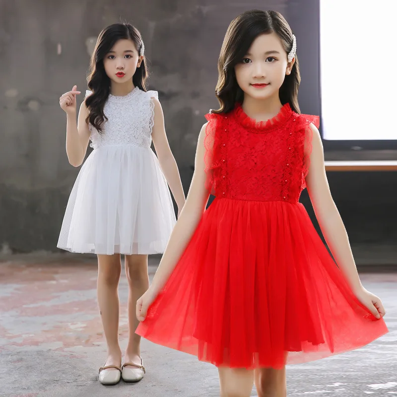 

Kids Dresses For Girls Dress Girl Plush Thickened Lace Princess Dress White Red Dress Gauze Performance Dress