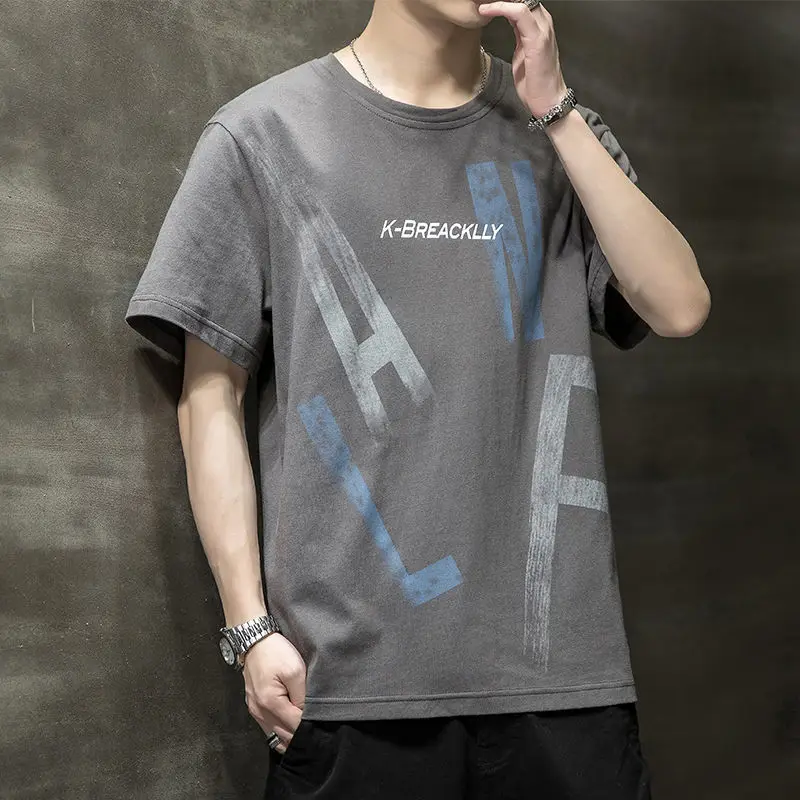 

Short sleeve t-shirt men's summer fashion brand loose round neck pure cotton thin versatile personality fashion top
