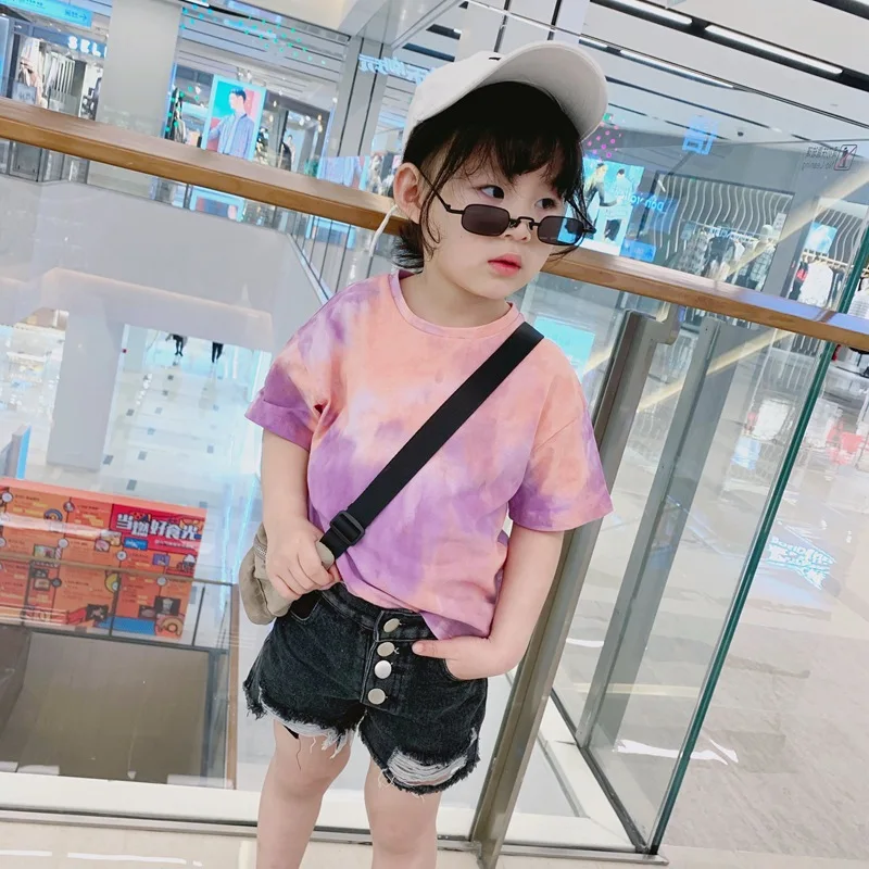 2019 новая детская летняя футболка с галстуком Корейская для мальчиков и девочек