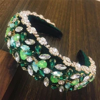 new full crystal luxury baroque padded headband for women diamond rhinestone hairband wide green pink thick hair hoop wholesale