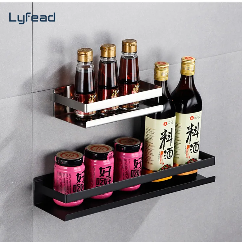 

Lyfead Bathroom Hradware Accessories 20-40cm Modern Black Bathroom Corner Shelves Kitchen Wall Shelf Shower Shampoo Storage Rack