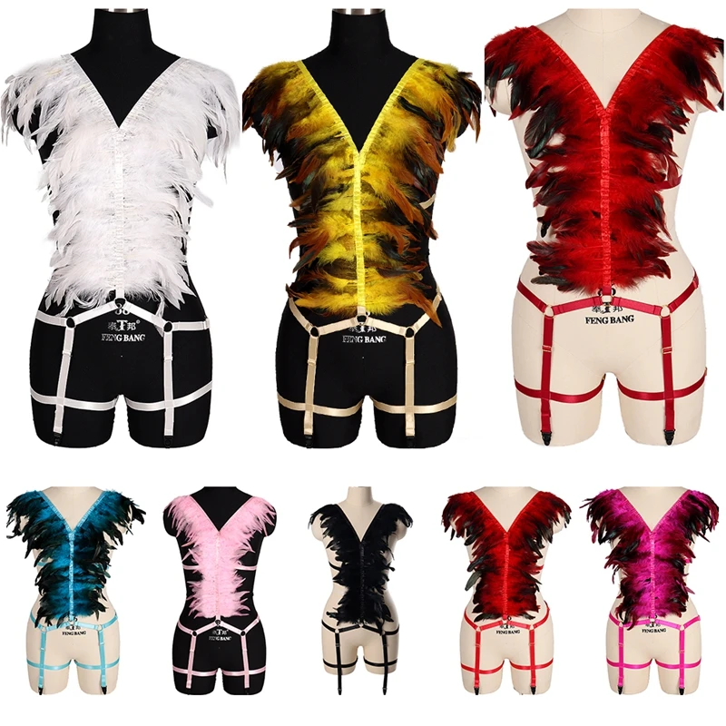 

Комплект женского нижнего белья в стиле панк с перьями