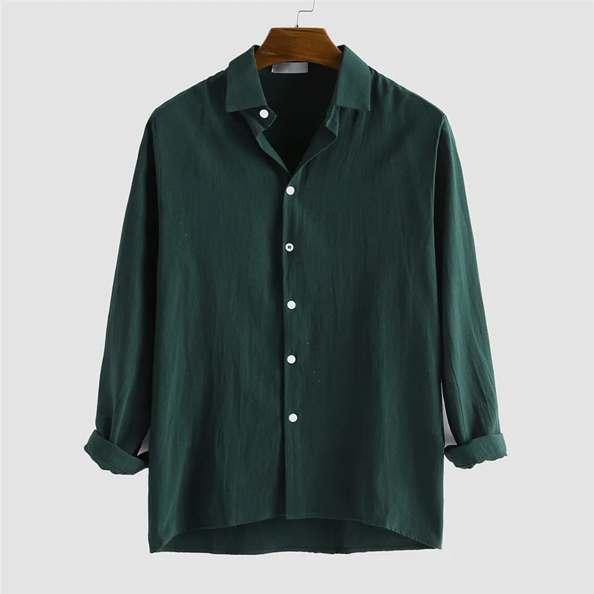 Мужская рубашка с отложным воротником Повседневная приталенная длинными