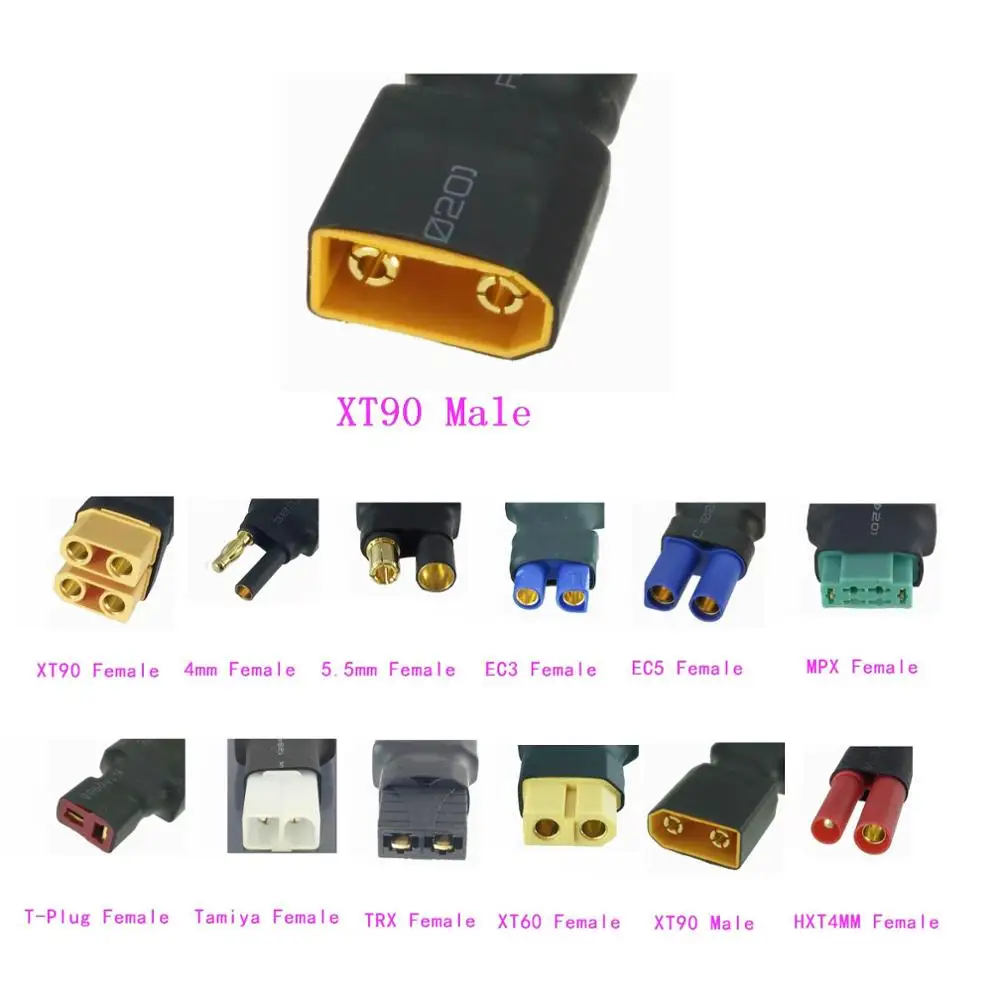 1pce XT90 Male к XT90/4 мм/5 5 мм/EC3/EC5/MPX/T Plug Deans/Tamiya/TRX Traxxas/XT60/ HXT4mm без проводного адаптера для