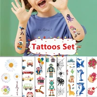 10pcsset 30 kinds colored translation tattoos cartoon anime stickers temporary childrens tattoo flower animal robot shark