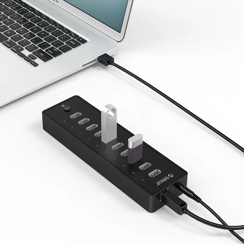 ORICO 10 портов USB 2,0 концентратор Мульти USB разветвитель адаптер высокоскоростной концентратор расширитель с 12V2. 5A источник питания светодиодный светильник для портативных ПК