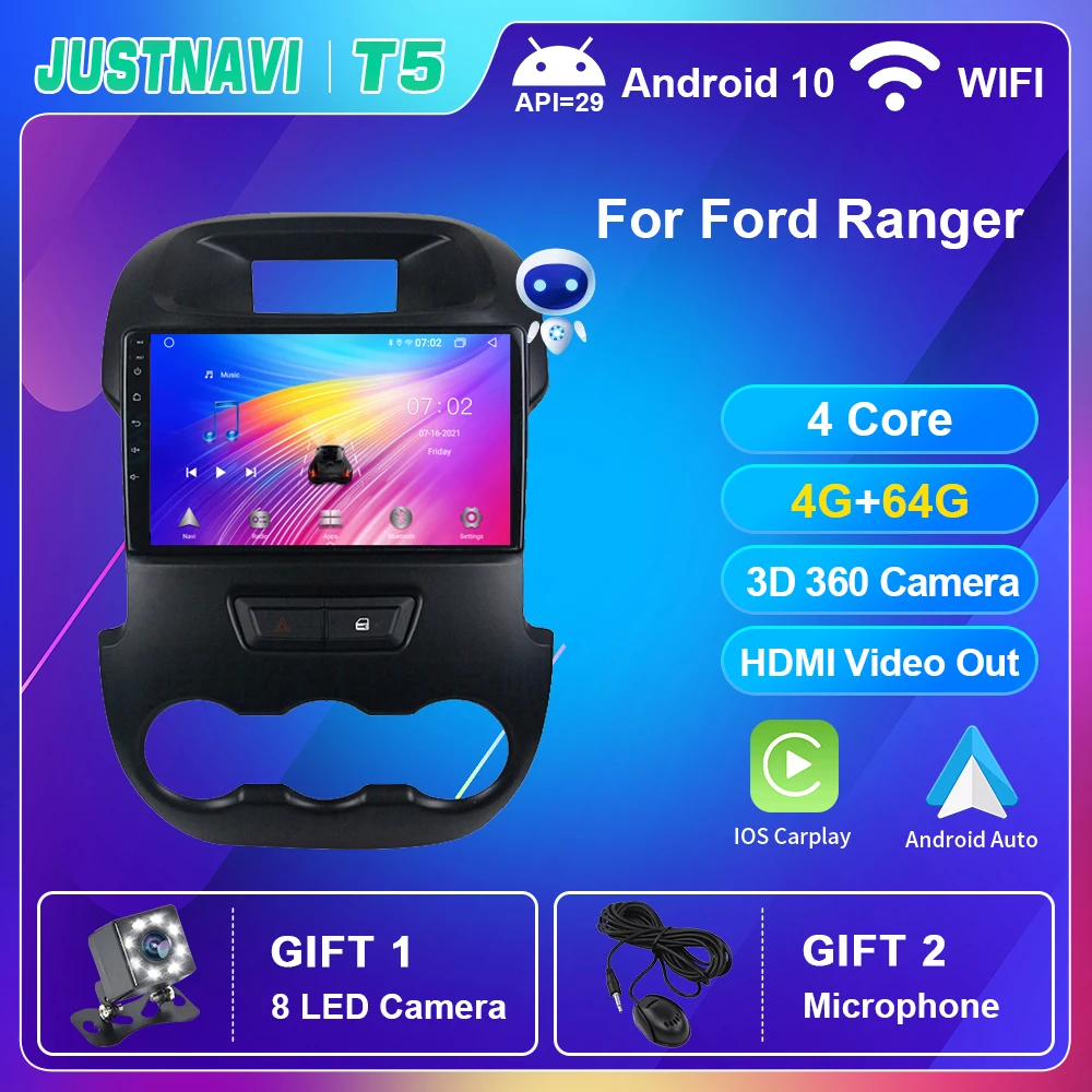 

JUSTNAVI Android 10.0 For Ford Ranger 2011-2014 Navi GPS Auto Stereo WIFI OBD DSP IPS Touch Multimedia Video Player HUB No DVD
