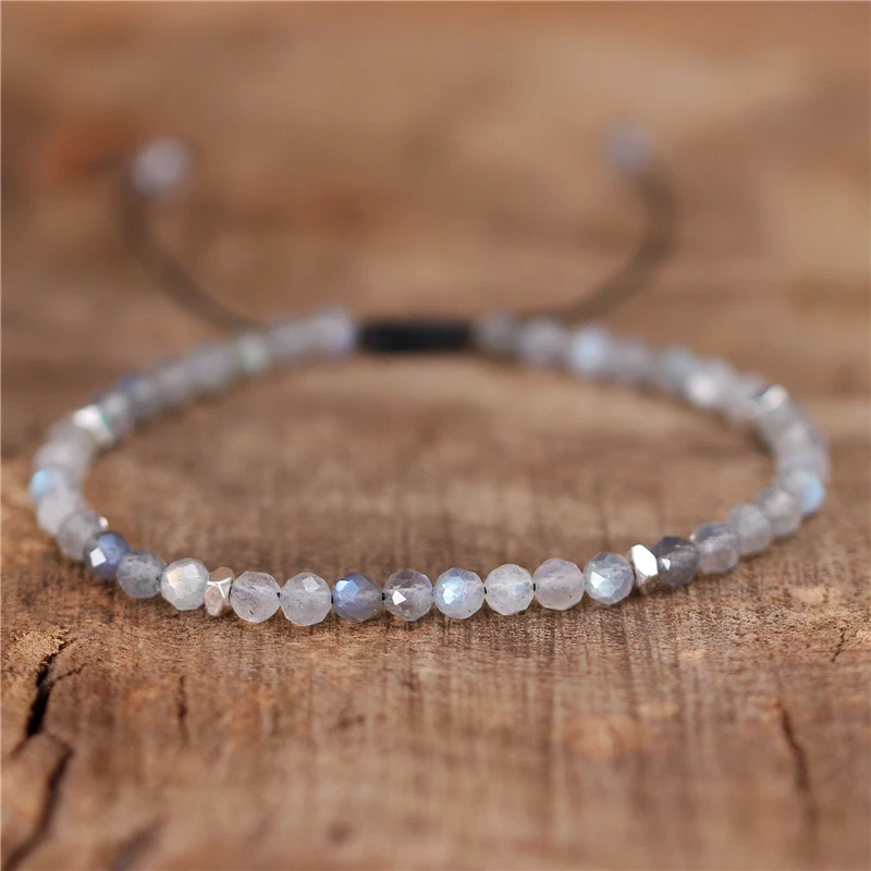 

Chic Dainty Natural Stone 4mm Labradorite Beads Bracelet Yoga Adjustable Gemstones Tibetan Bracelet For Women Jewelry Dropship
