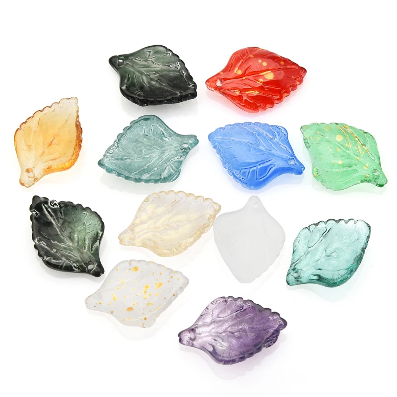 

Стеклянные бусины в форме листьев, 16x23 мм, 20 шт., разноцветные градиентные подвески в форме листьев для самодельных аксессуаров серьги для из...