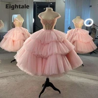 eightale baby pink prom dresses ruffled short sweetheart tiered a line girl party gown custom made celebrity graduation dress