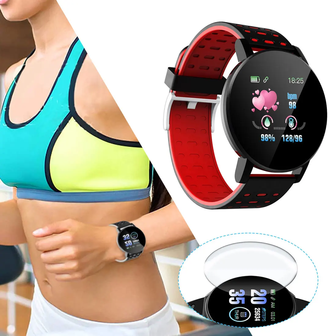 

119plus Smart Bracelet Heart Rate Blood Pressure Bluetooth Sports Pedometer Sports Bracelet