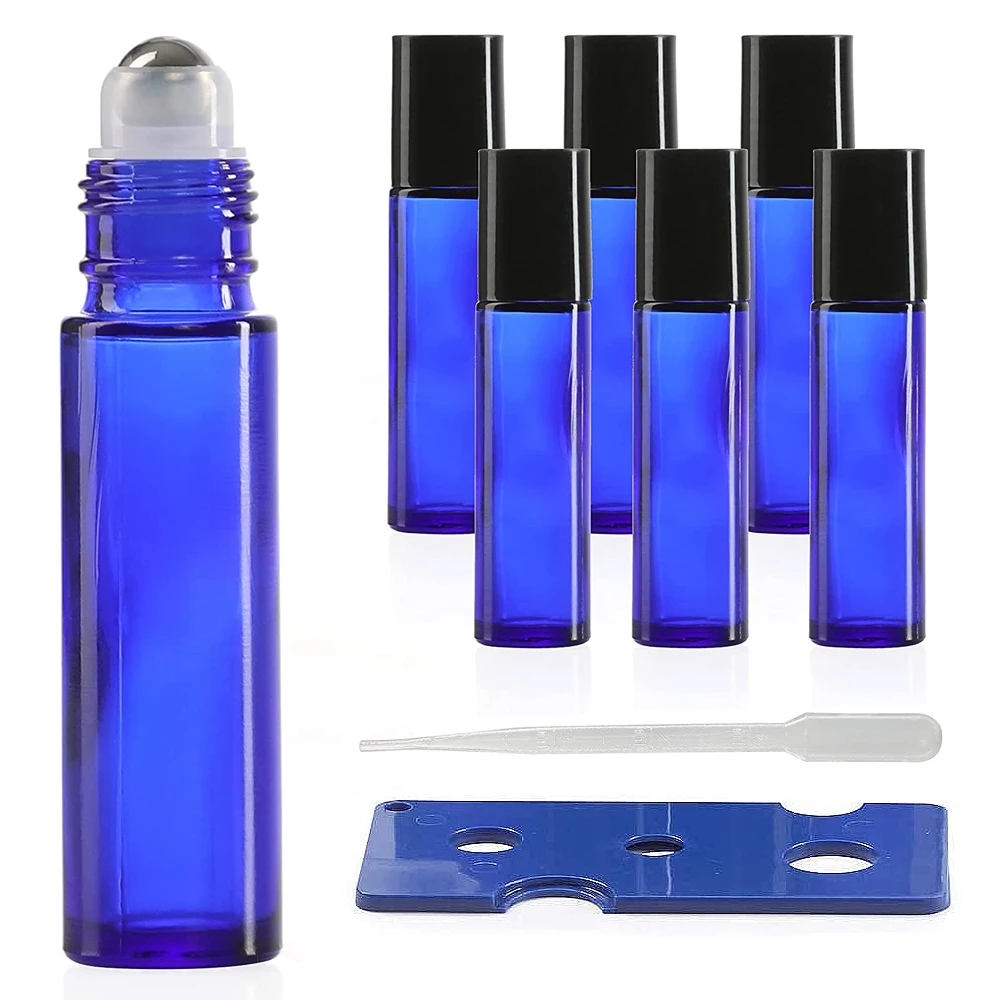 

6 упаковок, 10 мл стеклянные роликовые бутылки синего цвета с роликовыми шариками из нержавеющей стали для эфирных масел и духов