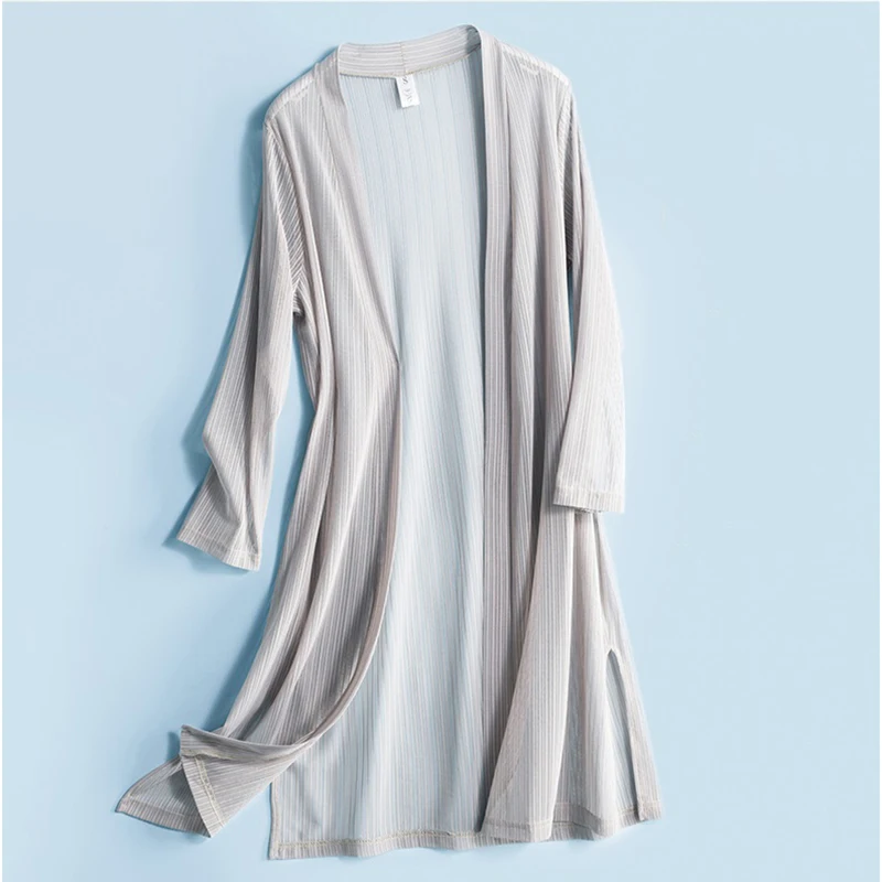 

Женский длинный кардиган из вискозы, вязаный Воздухопроницаемый свитер свободного покроя, с рукавом 2021, для защиты от солнца, весна-лето 3/4