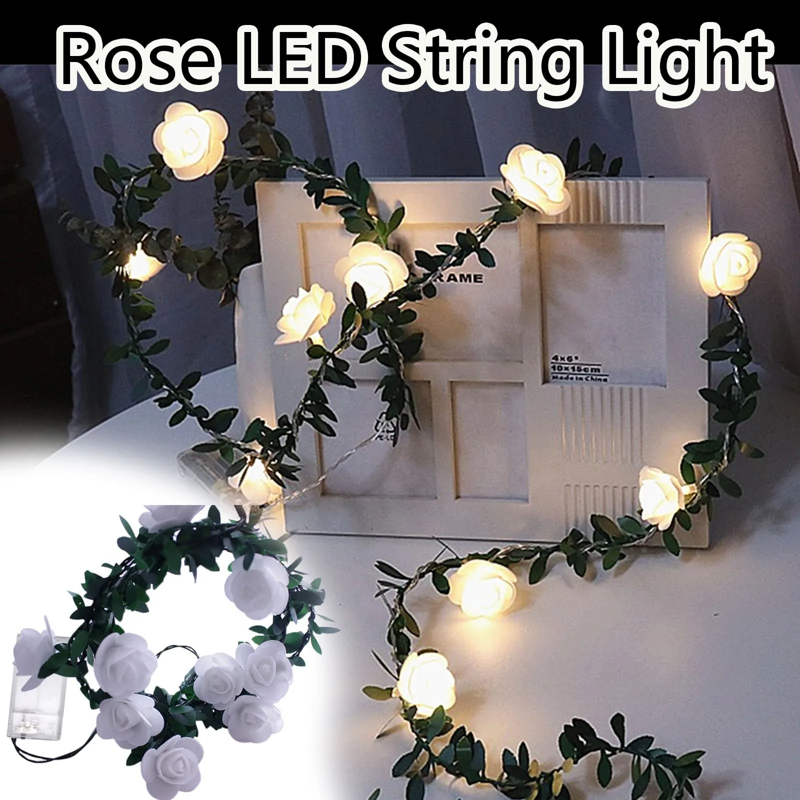 

1.5m Warm White Leds Rose Flower Led Fairy String Lights Battery Powered Wedding Valentine's Day Event Party Garland Decor