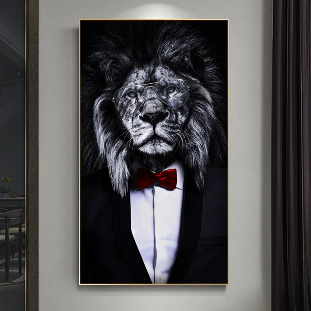 Картина на холсте "Курящий черный лев в костюме" - искусство на стену, постер и печать с изображением животных для украшения гостиной.