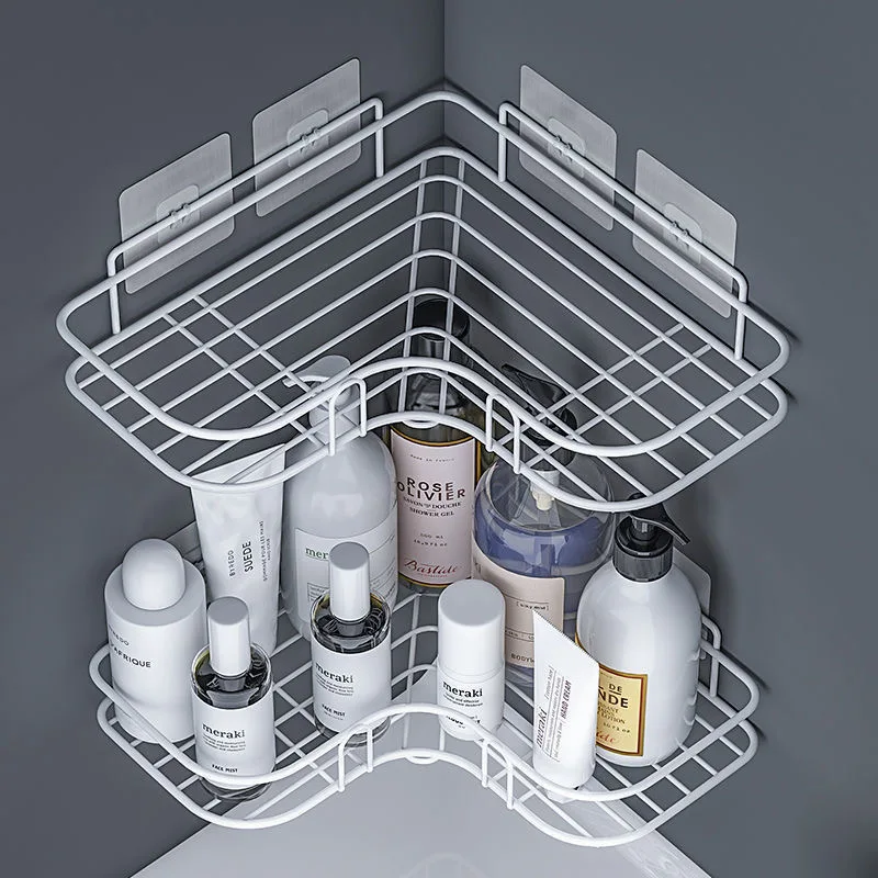 Bathroom kitchen Punch Corner Frame Shower Shelf Wrought Iron Shampoo Storage Rack Holder with Suction Cup bathroom accessories | Дом и сад