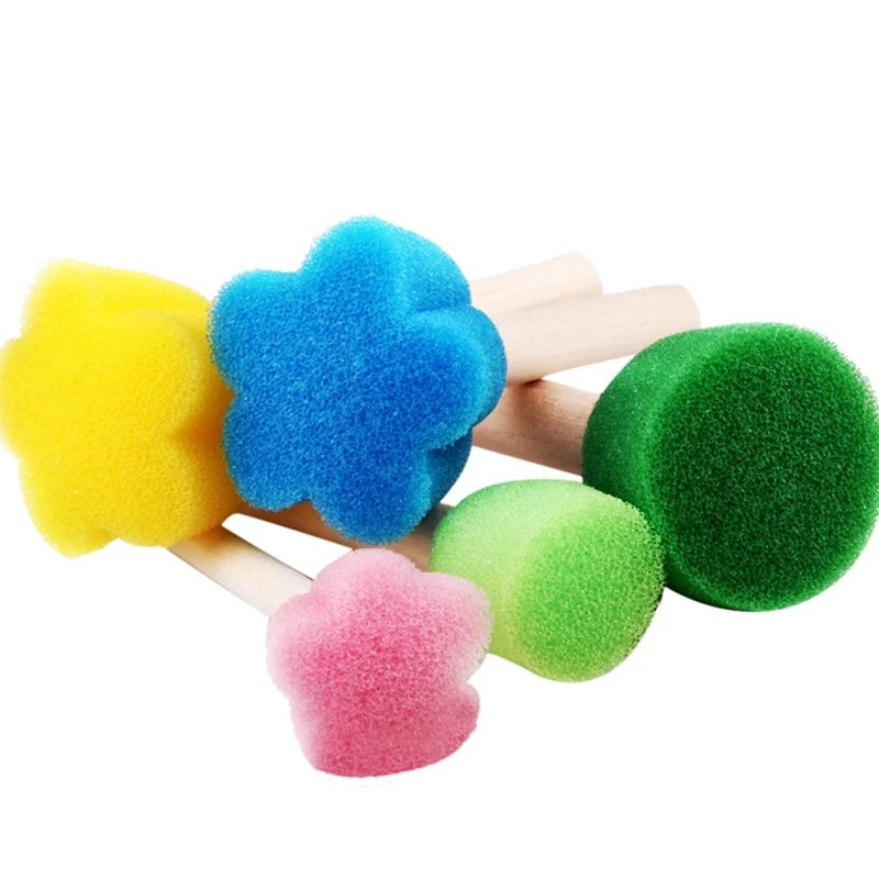 

5Pcs/Set Sponge Paint Brushes Toys Wooden Handle Seal Sponge Brushes Kids Children Drawing Painting Graffiti Brush School Supply