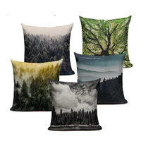 tree wood mountain clouds winter moonlight cushion cover linen cotton pillow case square sofa decor home textile product custom
