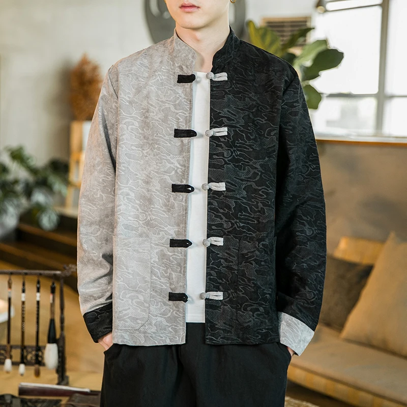 Мужская куртка с тиснением традиционная китайская одежда воротником-стойкой и