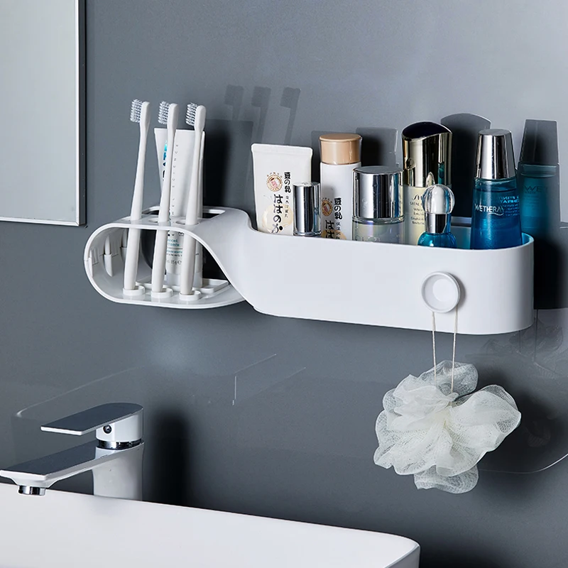 

045 Wall Mounted S-shaped Partition Bathroom Shelf Toiletries Storage Rack Toothbrush Holder Bathroom Accessories