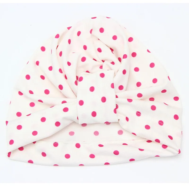 Модная хлопковая детская шапка в горошек с бантиком для маленьких девочек