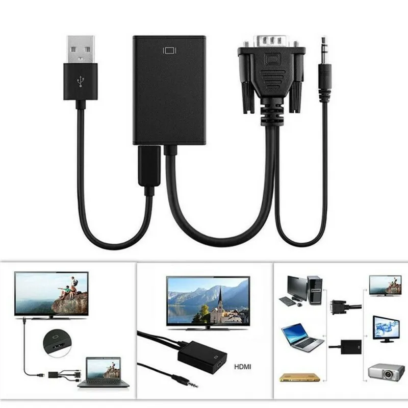 

VGA Maschio A HDMI Convertitore Femminile Dell adattatore Del Cavo Con Audio Uscita Di 3.5mm 1080P VGA A HDMI TV Stick
