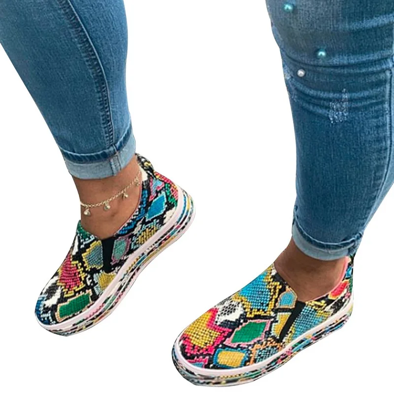 Женская Вулканизированная обувь из искусственной кожи со змеиным принтом