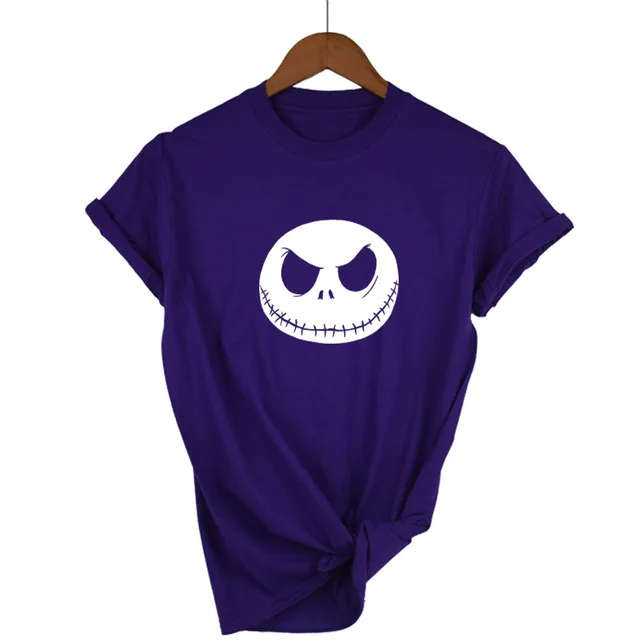 Purple-W Харадзюку Кошмар перед Рождеством мультфильм Джек Скеллингтон женская футболка гримаса Лето хлопок хип хоп Уличная одежда - Цвет: Purple-W