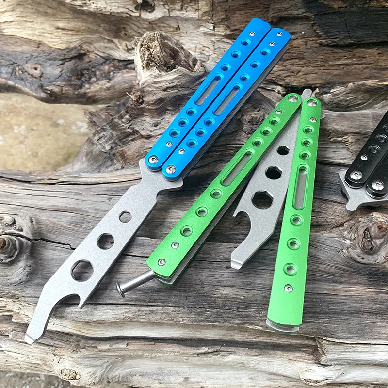

Foldable Butterfly Knife Unedged Ball Bearing Transformable Blunt Balisong Pocket Trainer Training MultiTool For Game Hex Wrench