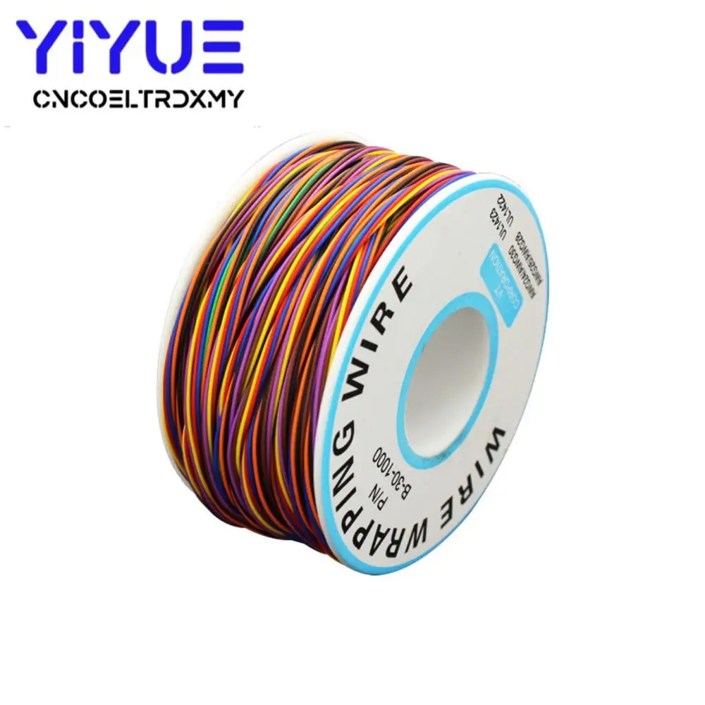 Один рулон 8 цветов 30AWG провод для обмотки проводов, луженая медь твердая, изоляция ПВХ, электронный проводник провода соединитель