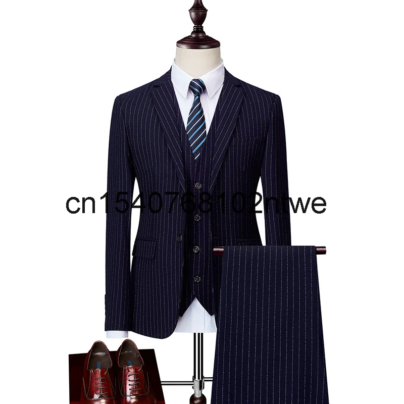 

Men's striped suit fashionable urban business quality 3-piece suit for men
