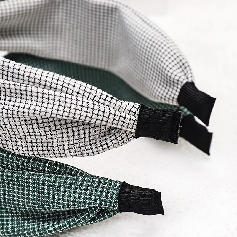 2020 корейский клетчатый узор аксессуары для волос женщин Модный макияж повязка
