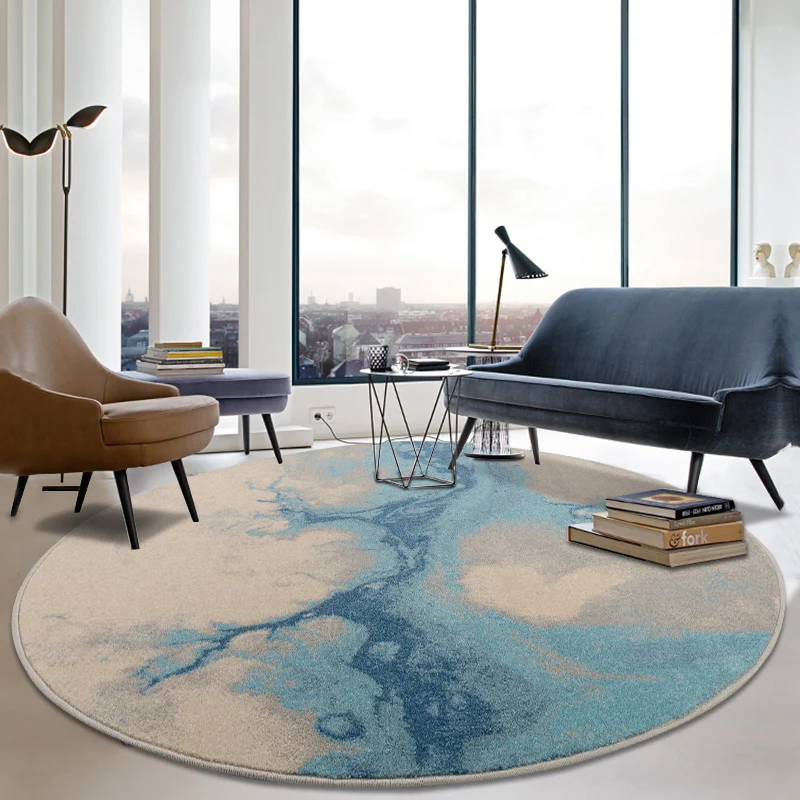 

High-end fashion Nordic round carpet living room bedroom bedside coffee table simple modern blue floor mat hanging basket