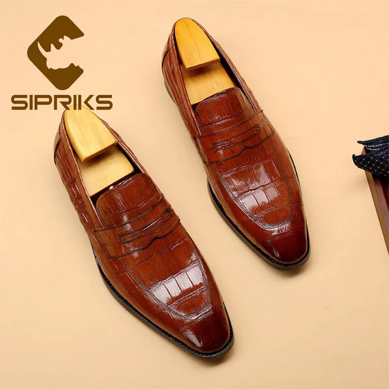 Sipriks/Мужские модельные туфли из натуральной кожи с принтом под крокодиловую кожу