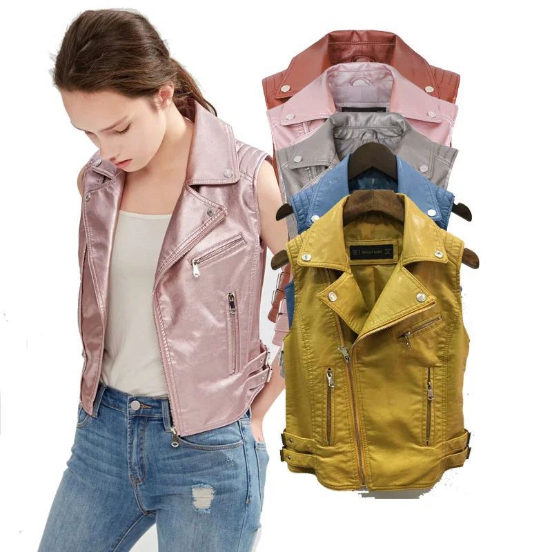 

Back totem thin sleeveless PU leather women's autumn leather coat Ma Jianv