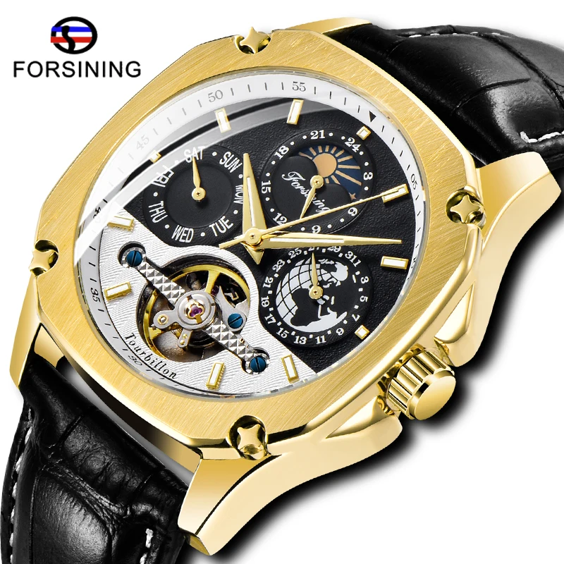 Люксовый бренд FORSINING механические Автоматические часы Авто Дата мужские Tourbillon