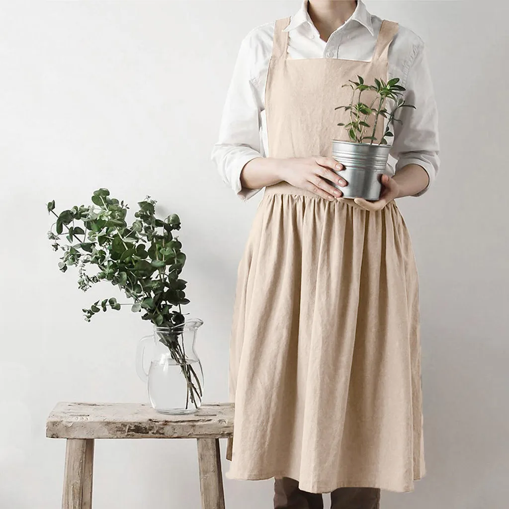 Модное женское платье новое льняное без рукавов для домашнего приготовления