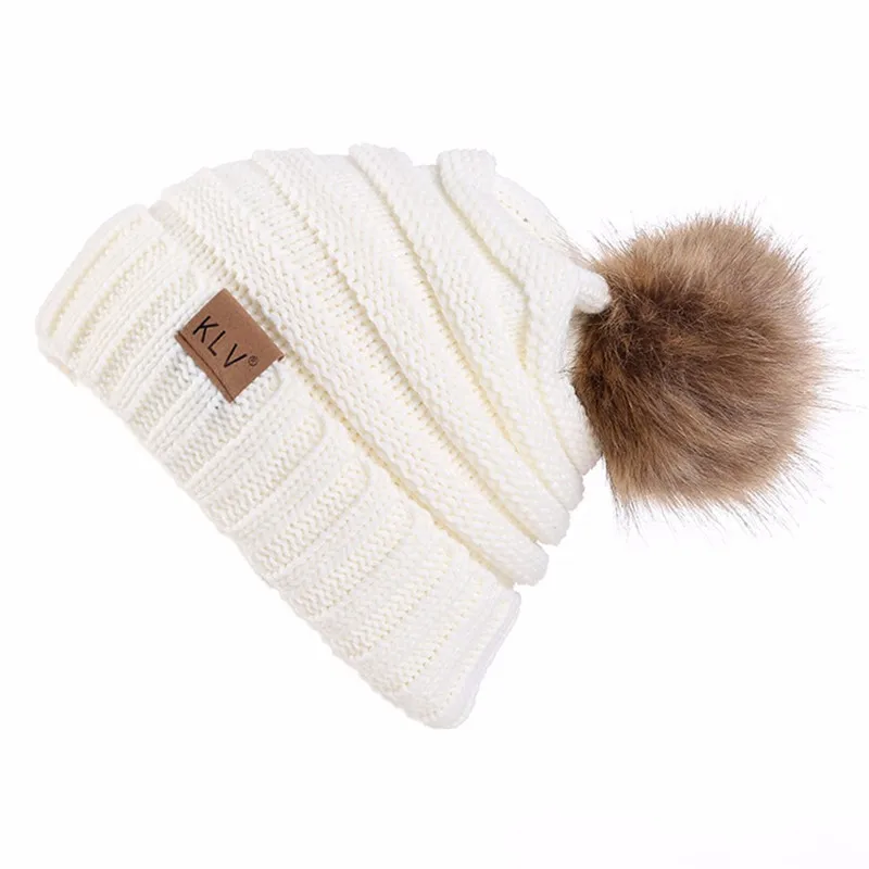 Women's Girls Stretch Knitted Wool Crochet Hats With Label Caps Messy Ponytail Beanie Holey Warm Hat Winter Warm Cap Beanies O21