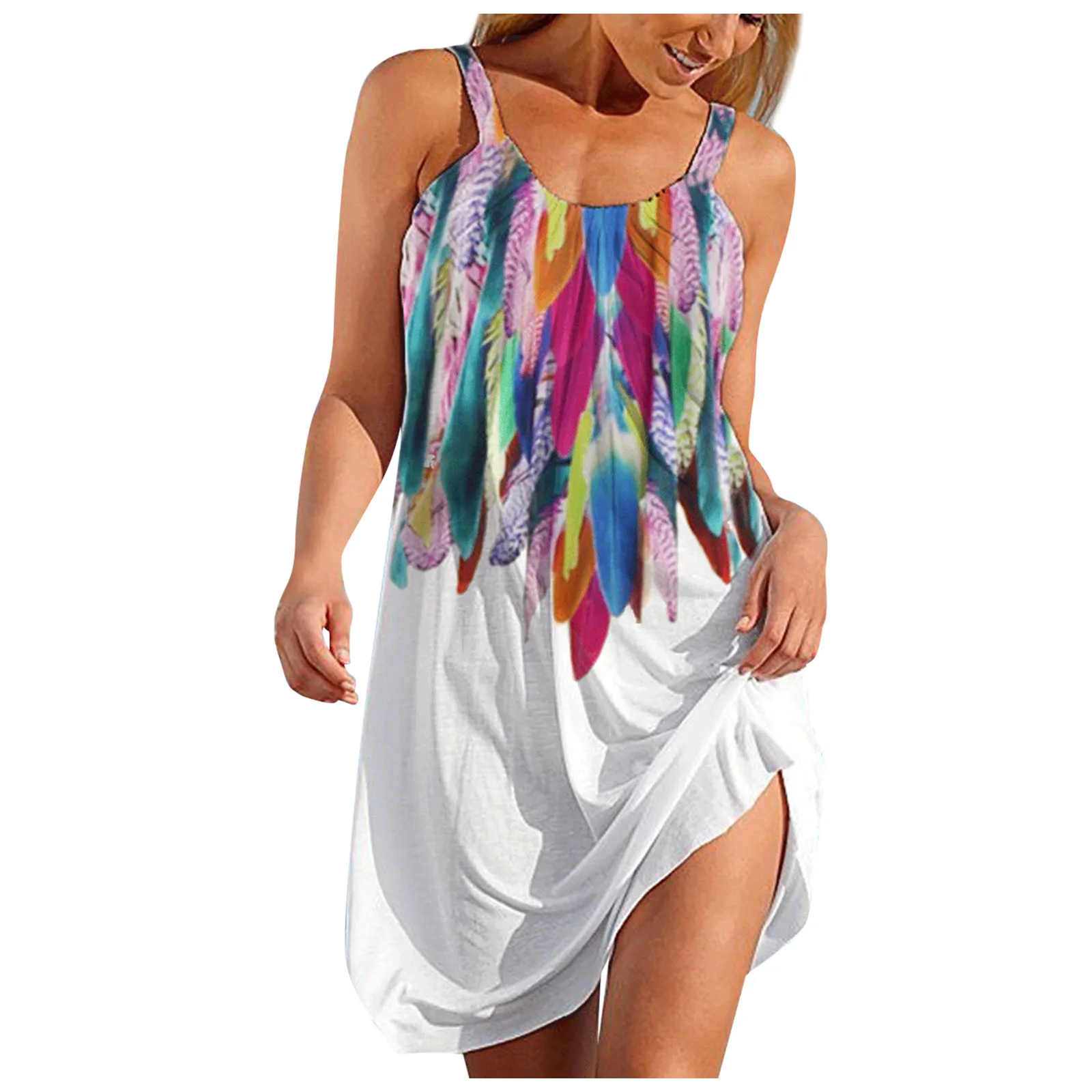 

Women Casual Dress Summer Dresses 2021 Women's Fashion Sexy Sleeveless Striped Print Hem Print Loose Beach Dress Женские Платья