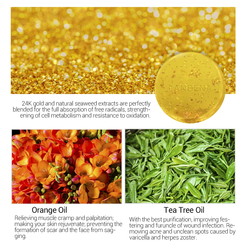 LANBENA 24K золото мыло ручной работы Антивозрастные морские водоросли глубокое