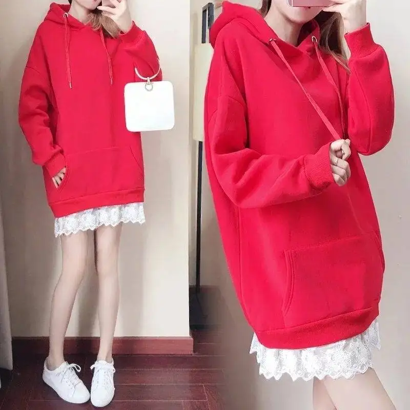 Женская однотонная толстовка с капюшоном Повседневная Свободная Толстовка