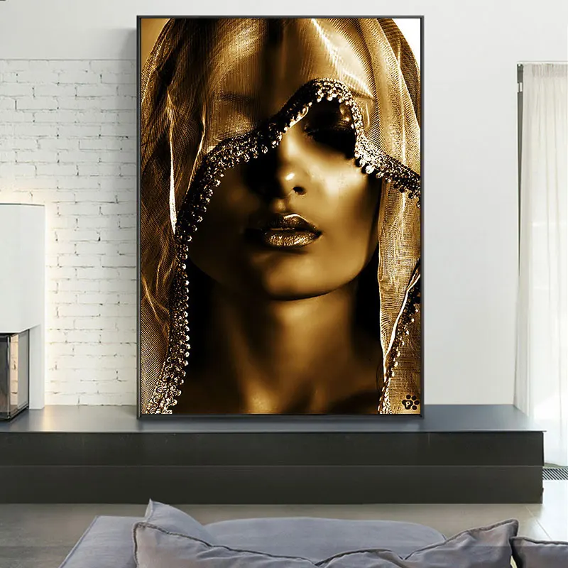 Скандинавская Золотая вывеска Женская Картина на холсте картина маслом Постер