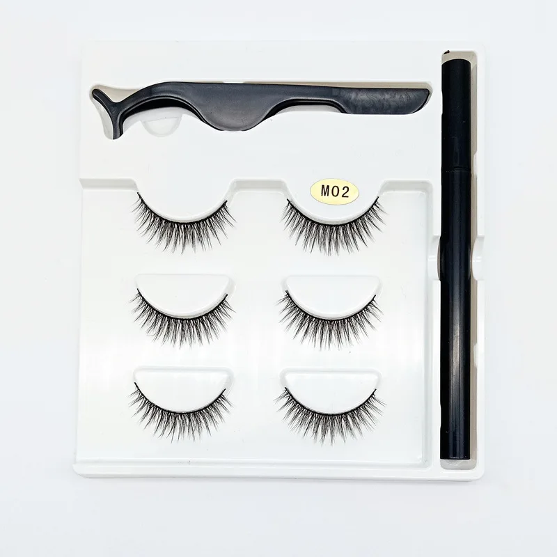

BOBILASH 3Pairs Eye Lashes Faux Mink False Eyelash Magnetic Eyelashes Eyeliner Pen & Tweezer Set Makeup Tools