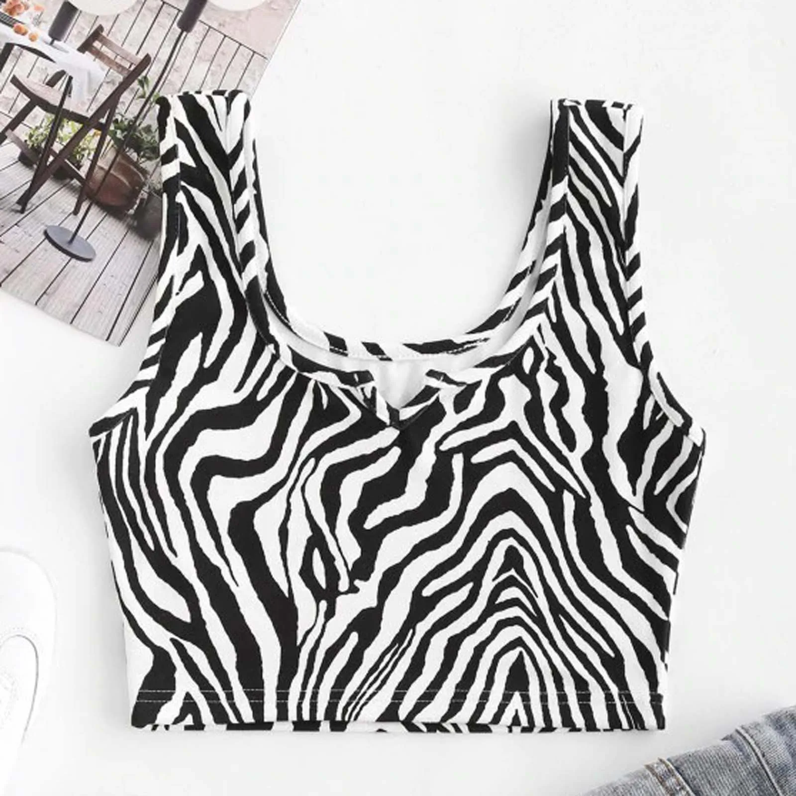 

Women Zebra Print Crop Tops 2021 Summer Sleeveless Sexy Tank Top Lady Girls Casual Vest Streetwear Clothes Mujer Chaleco A40