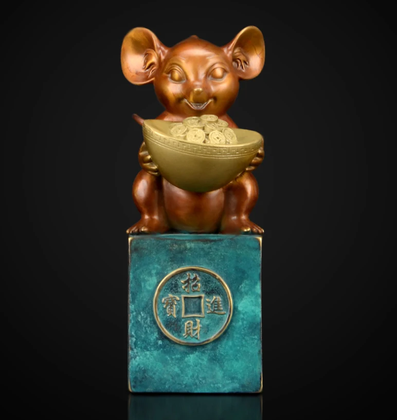 

TOP Collection bring in wealth money Fortune mouse Good luck brass statue High-grade Business HOME OFFICE Decoration ART