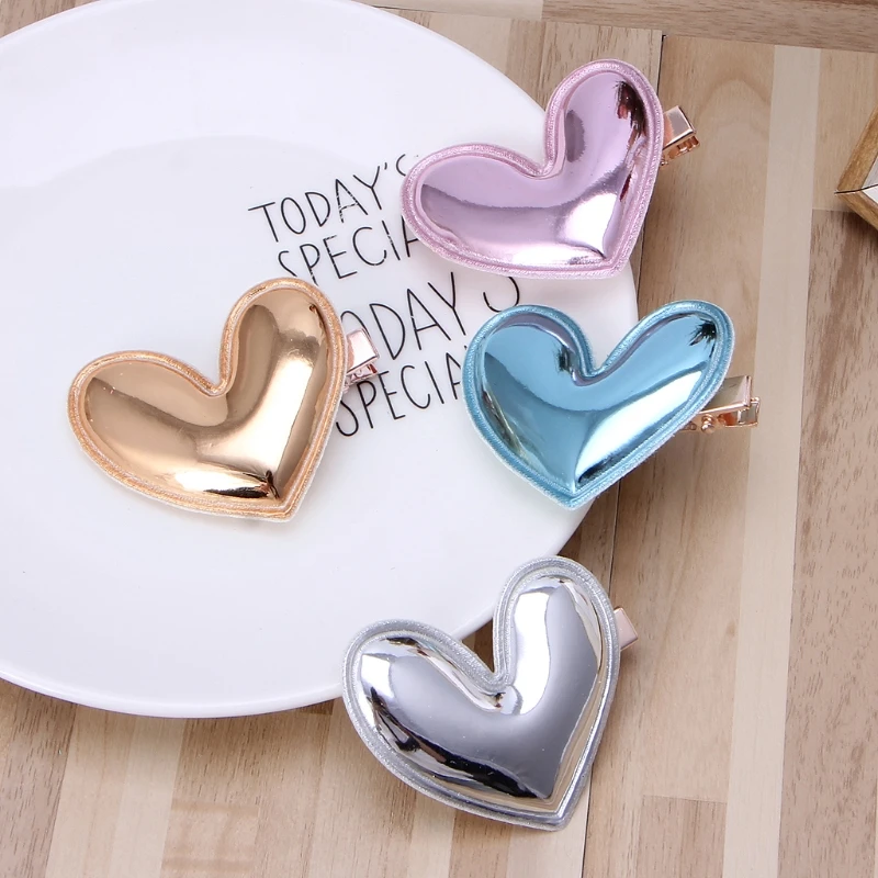 

4Pcs Glitter PU Leather Heart Hair Clip Girl Hairpin Kid Birthday Party Barrette